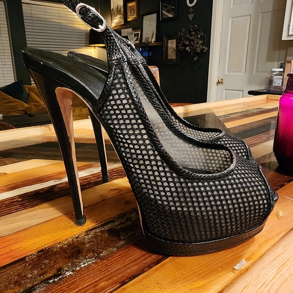 Guissepi Zanotti peep toe slingback stilettos - Picture 5 of 6